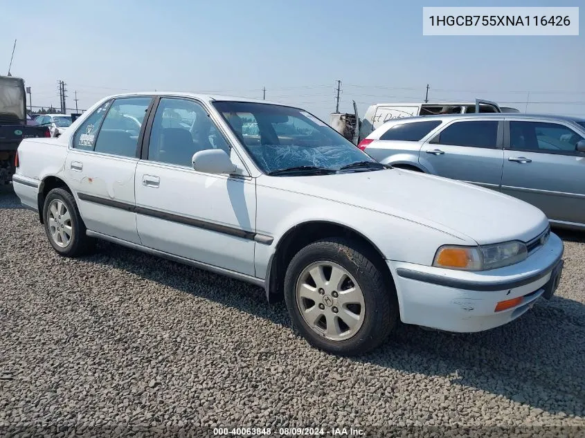 1992 Honda Accord Lx VIN: 1HGCB755XNA116426 Lot: 40063848