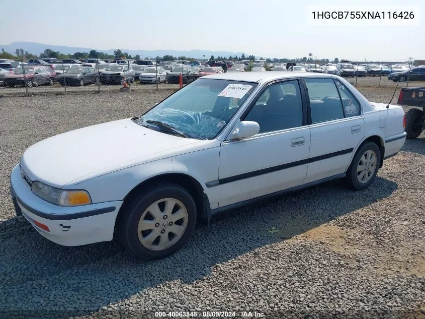 1992 Honda Accord Lx VIN: 1HGCB755XNA116426 Lot: 40063848