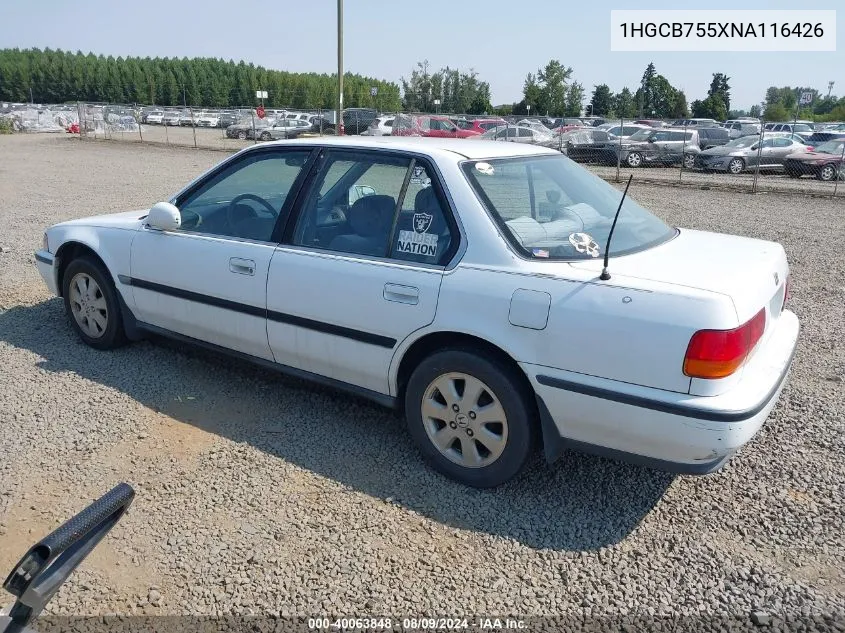 1992 Honda Accord Lx VIN: 1HGCB755XNA116426 Lot: 40063848