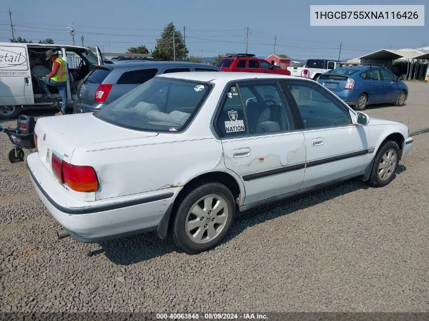 1992 Honda Accord Lx VIN: 1HGCB755XNA116426 Lot: 40063848