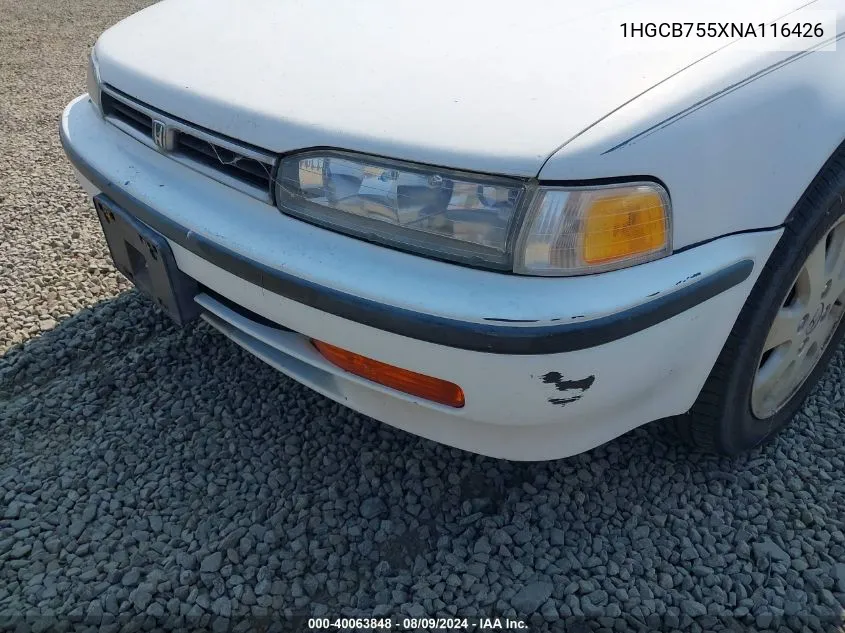 1992 Honda Accord Lx VIN: 1HGCB755XNA116426 Lot: 40063848