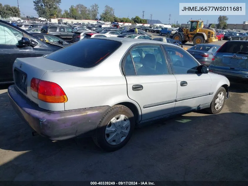 1998 Honda Civic Lx VIN: JHMEJ6677WS011681 Lot: 40339249