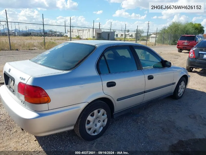 1998 Honda Civic Lx VIN: 2HGEJ6676WH626152 Lot: 40372601