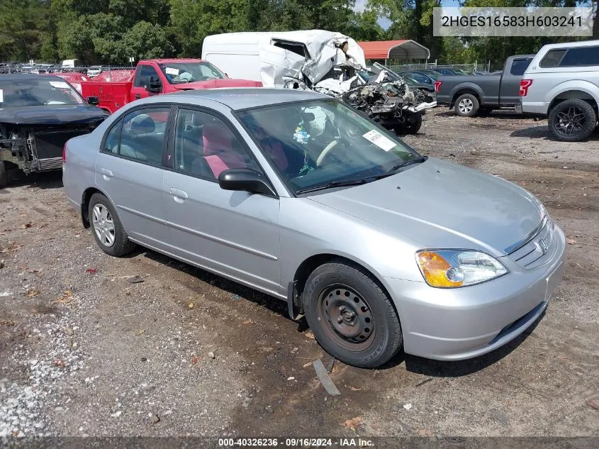 2003 Honda Civic Lx VIN: 2HGES16583H603241 Lot: 40326236