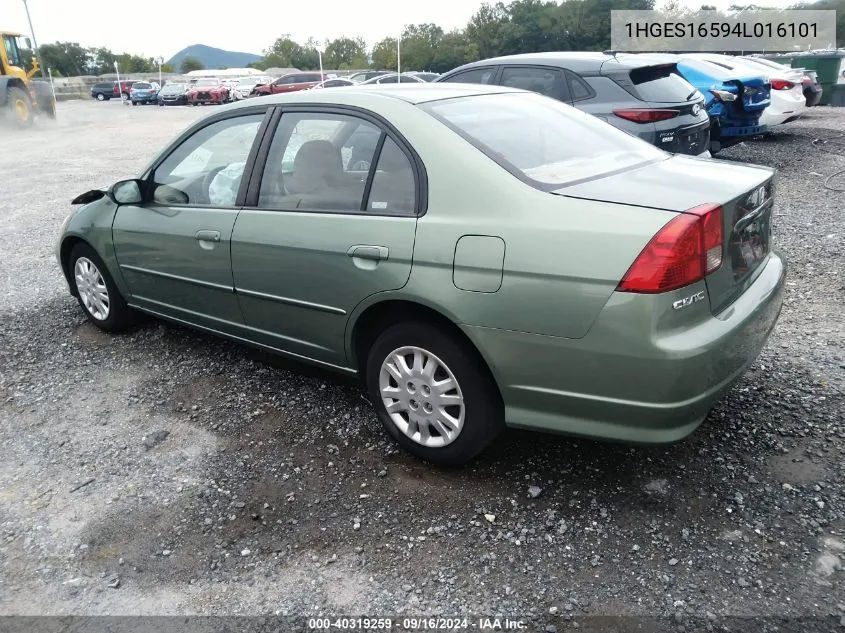 2004 Honda Civic Lx VIN: 1HGES16594L016101 Lot: 40319259