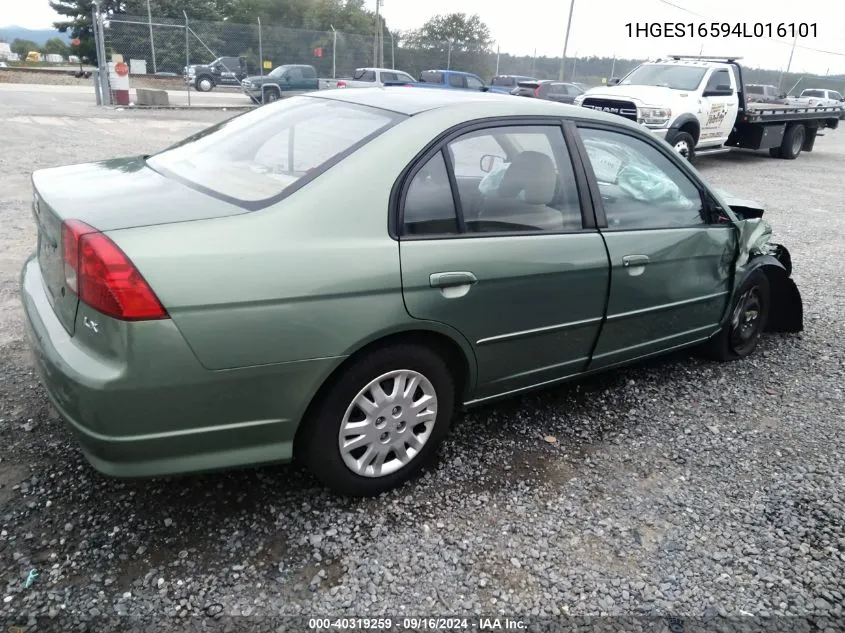 2004 Honda Civic Lx VIN: 1HGES16594L016101 Lot: 40319259