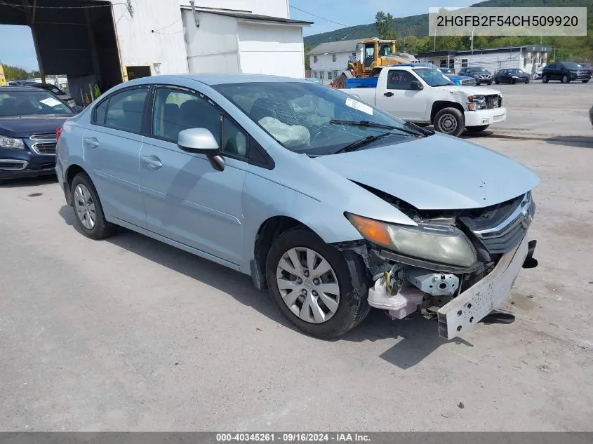 2012 Honda Civic Lx VIN: 2HGFB2F54CH509920 Lot: 40345261