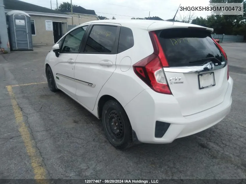 2016 Honda Fit Ex/Exl VIN: 3HGGK5H83GM100473 Lot: 12077467