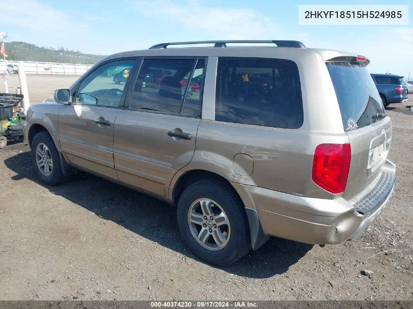 2005 Honda Pilot Ex-L VIN: 2HKYF18515H524985 Lot: 40374230