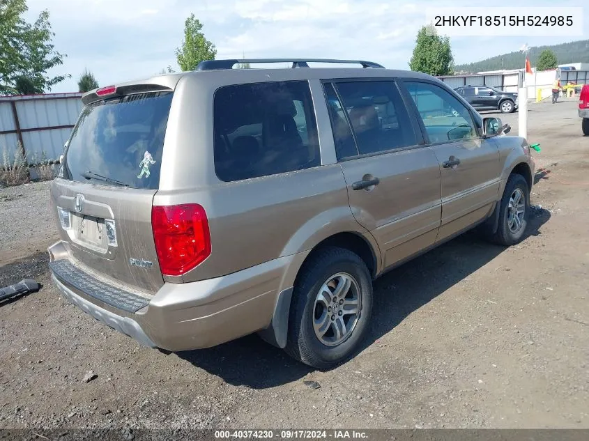 2005 Honda Pilot Ex-L VIN: 2HKYF18515H524985 Lot: 40374230