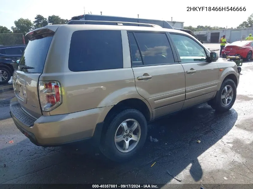 2006 Honda Pilot Ex VIN: 2HKYF18466H546666 Lot: 40357881