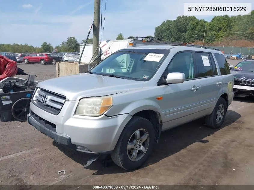 2006 Honda Pilot Ex-L VIN: 5FNYF28606B016229 Lot: 40371039