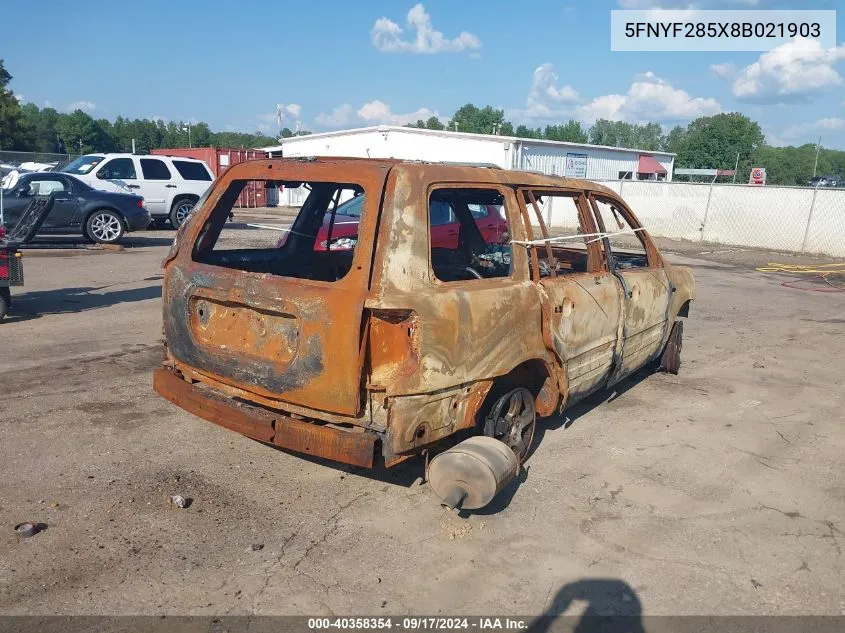 5FNYF285X8B021903 2008 Honda Pilot Ex-L