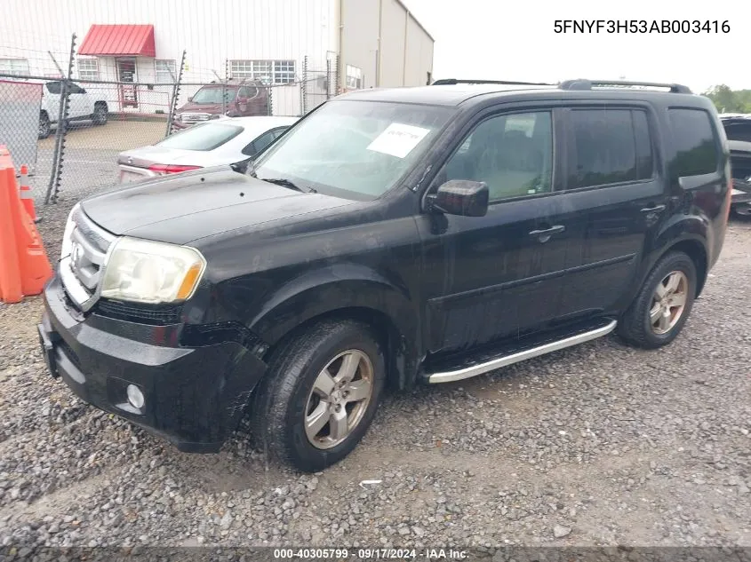 2010 Honda Pilot Ex-L VIN: 5FNYF3H53AB003416 Lot: 40305799