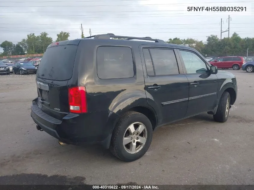 2011 Honda Pilot Ex-L VIN: 5FNYF4H55BB035291 Lot: 40315622