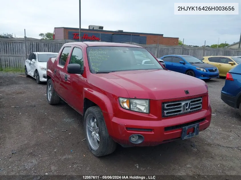 2006 Honda Ridgeline Rts VIN: 2HJYK16426H003656 Lot: 12057611