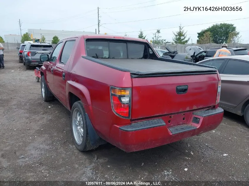 2006 Honda Ridgeline Rts VIN: 2HJYK16426H003656 Lot: 12057611