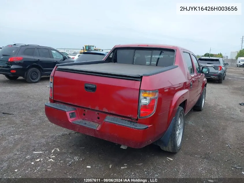 2006 Honda Ridgeline Rts VIN: 2HJYK16426H003656 Lot: 12057611