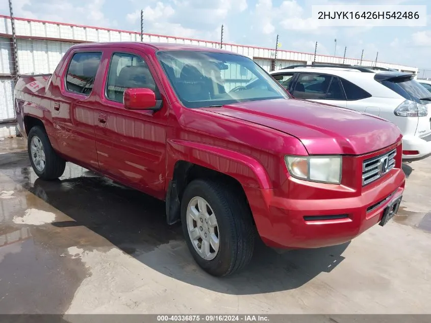 2006 Honda Ridgeline Rts VIN: 2HJYK16426H542486 Lot: 40336875