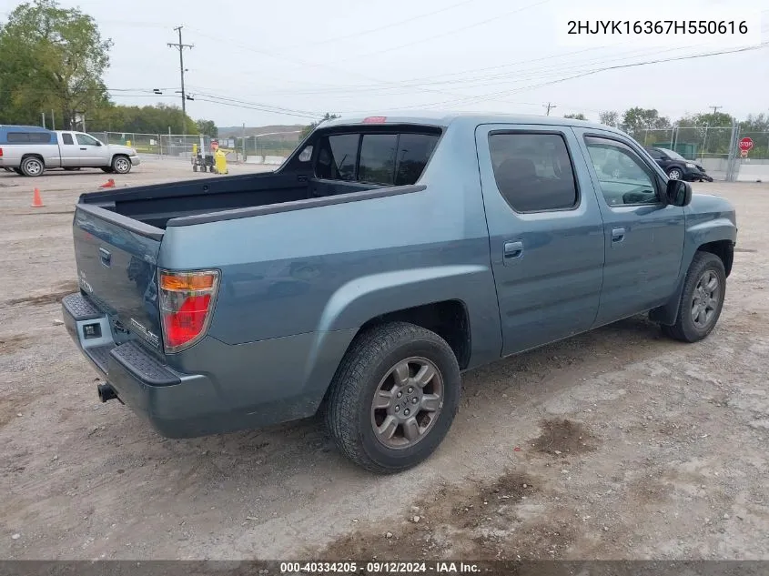 2007 Honda Ridgeline Rtx VIN: 2HJYK16367H550616 Lot: 40334205