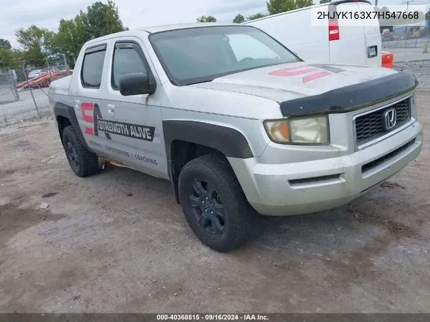 2007 Honda Ridgeline Rtx VIN: 2HJYK163X7H547668 Lot: 40368815