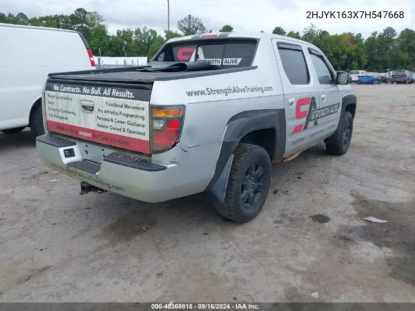 2007 Honda Ridgeline Rtx VIN: 2HJYK163X7H547668 Lot: 40368815