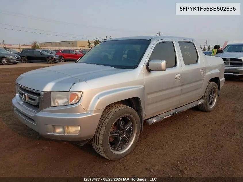 2011 Honda Ridgeline Rtl VIN: 5FPYK1F56BB502836 Lot: 12078477