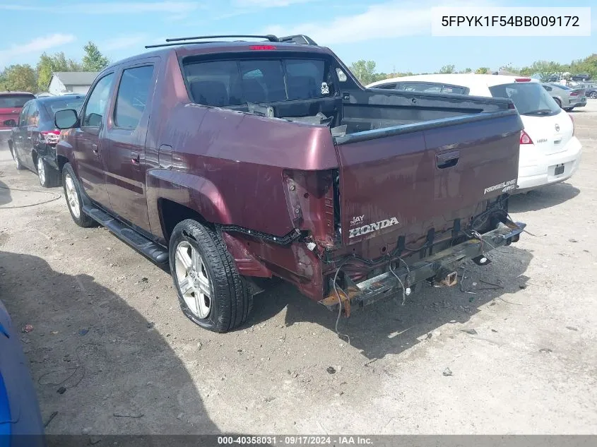 2011 Honda Ridgeline Rtl VIN: 5FPYK1F54BB009172 Lot: 40358031