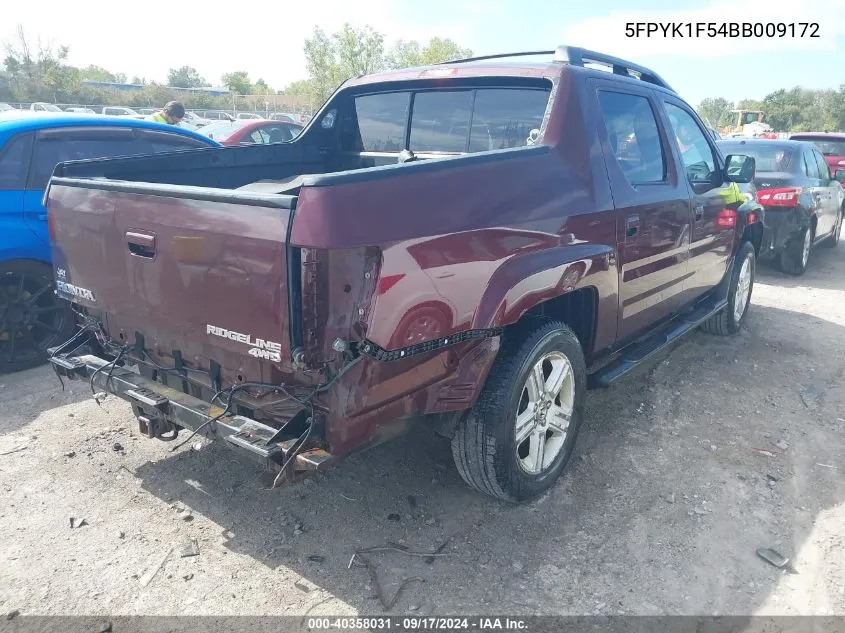 2011 Honda Ridgeline Rtl VIN: 5FPYK1F54BB009172 Lot: 40358031