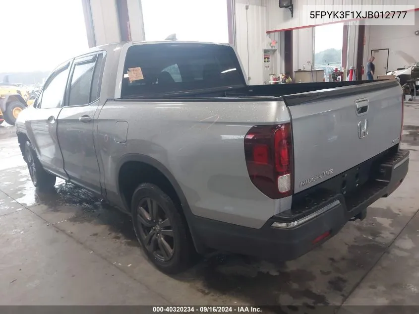 2018 Honda Ridgeline Sport VIN: 5FPYK3F1XJB012777 Lot: 40320234