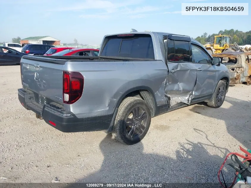 2019 Honda Ridgeline VIN: 5FPYK3F18KB504659 Lot: 12089279