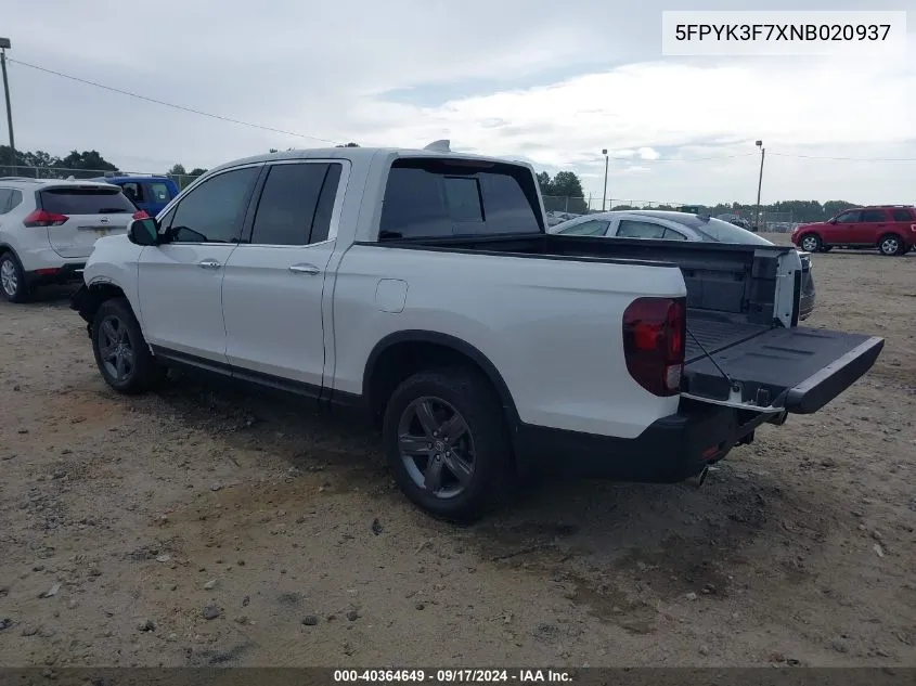 5FPYK3F7XNB020937 2022 Honda Ridgeline Rtl-E