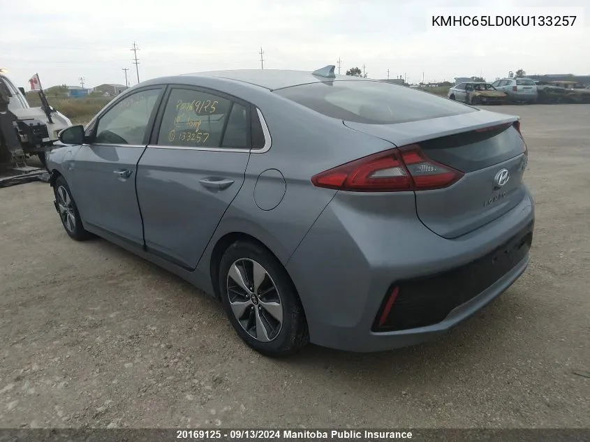 2019 Hyundai Ioniq Preferred Electric Plus VIN: KMHC65LD0KU133257 Lot: 20169125