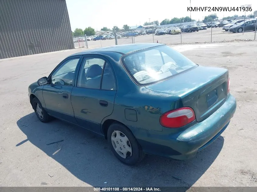 1998 Hyundai Accent Gl VIN: KMHVF24N9WU441936 Lot: 40101108