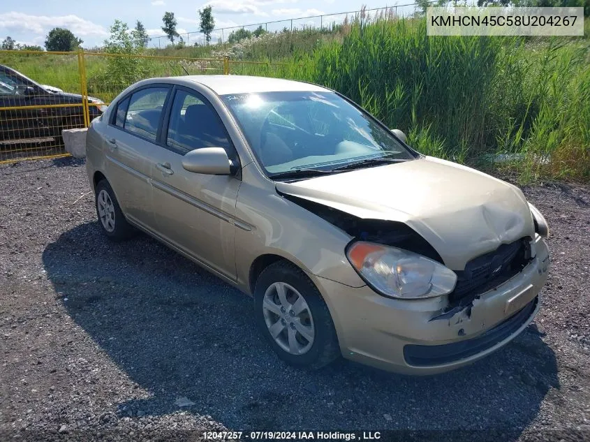 2008 Hyundai Accent Gls VIN: KMHCN45C58U204267 Lot: 12047257