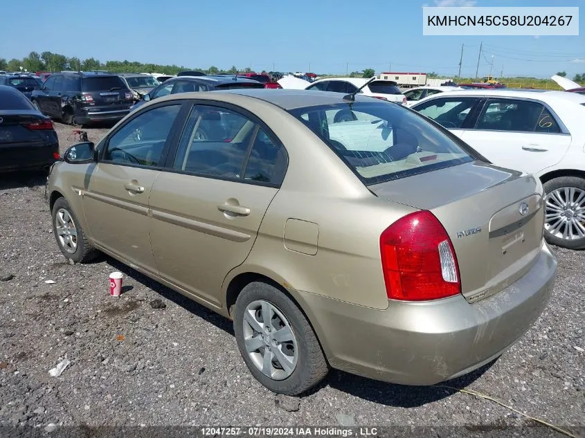 2008 Hyundai Accent Gls VIN: KMHCN45C58U204267 Lot: 12047257