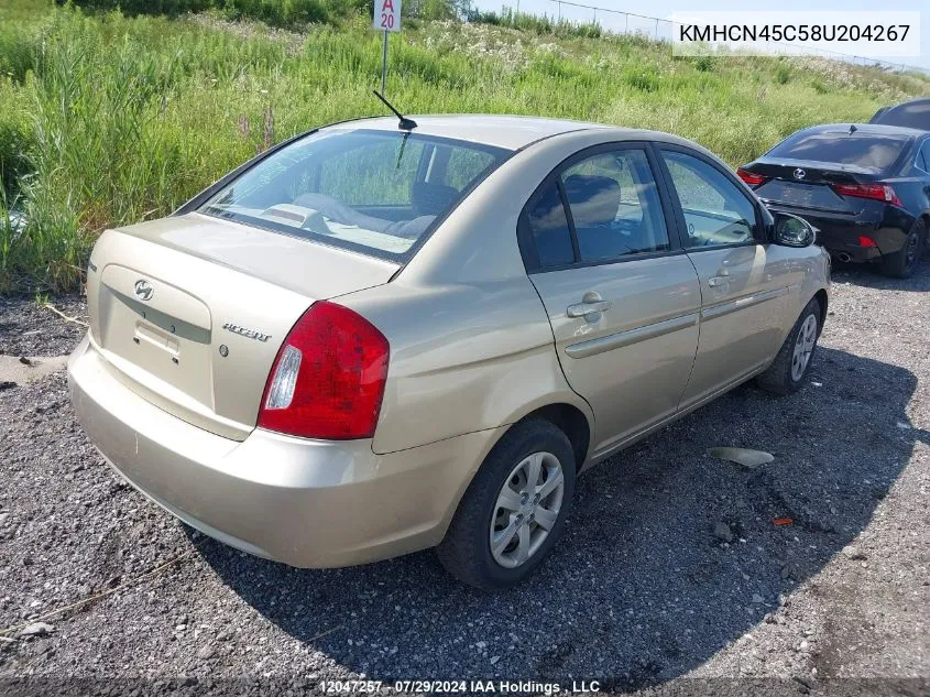 2008 Hyundai Accent Gls VIN: KMHCN45C58U204267 Lot: 12047257