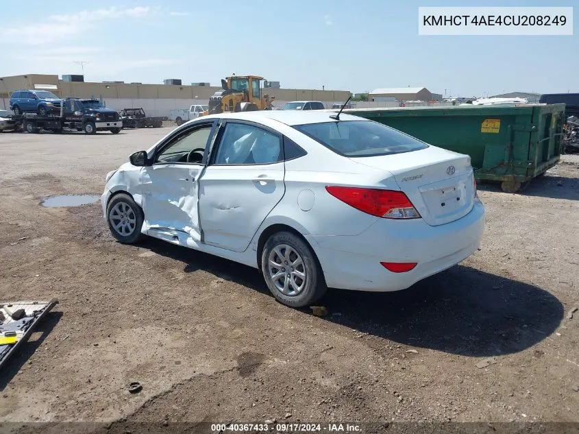 2012 Hyundai Accent Gls VIN: KMHCT4AE4CU208249 Lot: 40367433