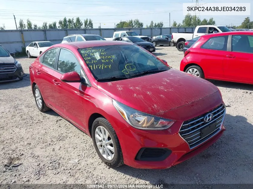 2018 Hyundai Accent Gl VIN: 3KPC24A38JE034283 Lot: 12097542