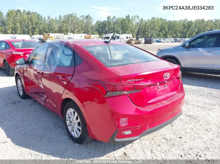 2018 Hyundai Accent Gl VIN: 3KPC24A38JE034283 Lot: 12097542