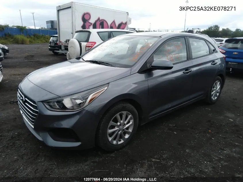 2019 Hyundai Accent VIN: 3KPC25A32KE078271 Lot: 12077664