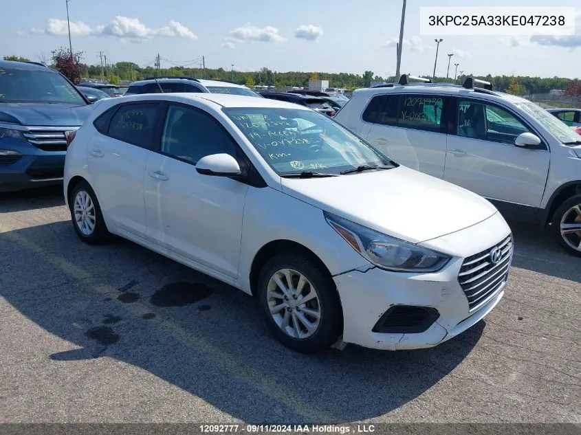 2019 Hyundai Accent Preferred VIN: 3KPC25A33KE047238 Lot: 12092777