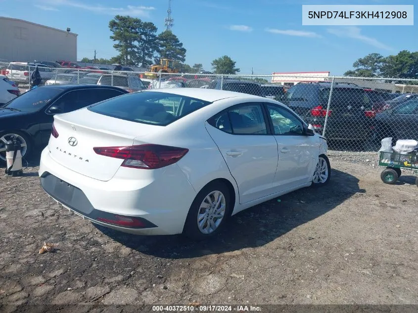 2019 Hyundai Elantra Se VIN: 5NPD74LF3KH412908 Lot: 40372510