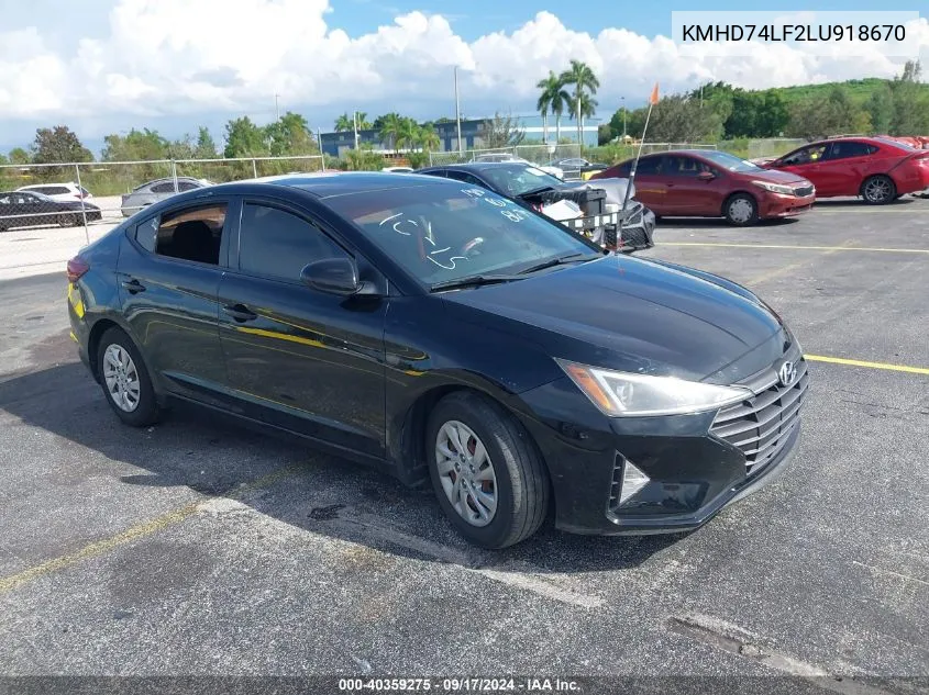 KMHD74LF2LU918670 2020 Hyundai Elantra Se