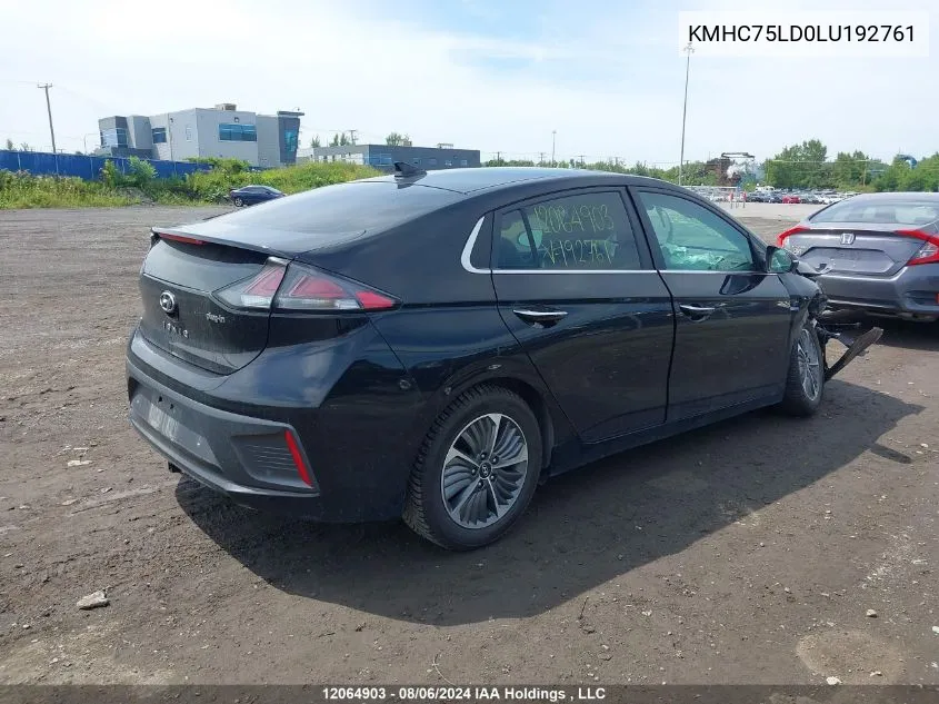 2020 Hyundai Ioniq Sel VIN: KMHC75LD0LU192761 Lot: 12064903