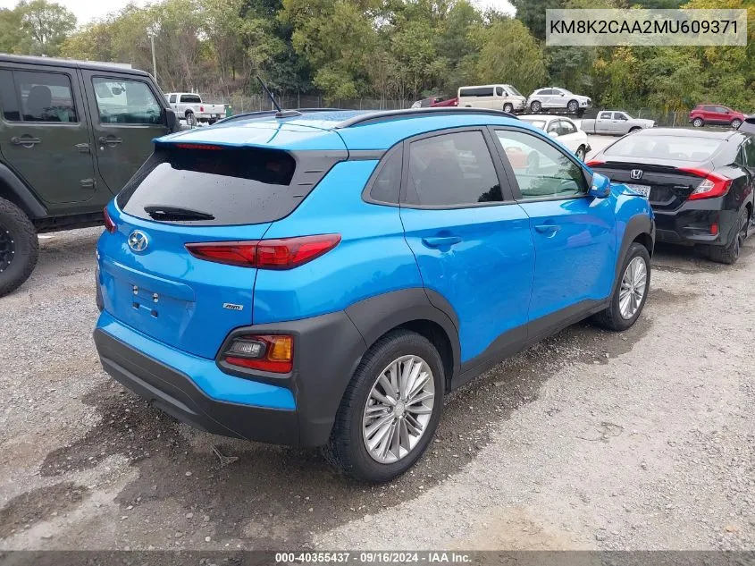 2021 Hyundai Kona Sel VIN: KM8K2CAA2MU609371 Lot: 40355437