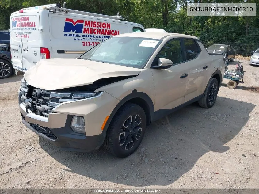 2022 Hyundai Santa Cruz Sel VIN: 5NTJBDAE5NH006310 Lot: 40184655