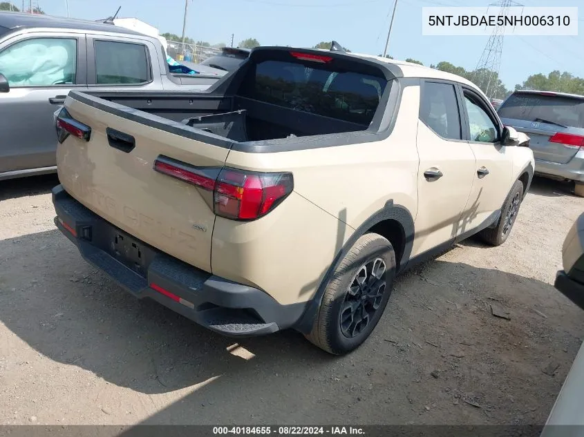 2022 Hyundai Santa Cruz Sel VIN: 5NTJBDAE5NH006310 Lot: 40184655