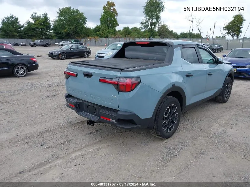 2022 Hyundai Santa Cruz Sel VIN: 5NTJBDAE5NH032194 Lot: 40331767