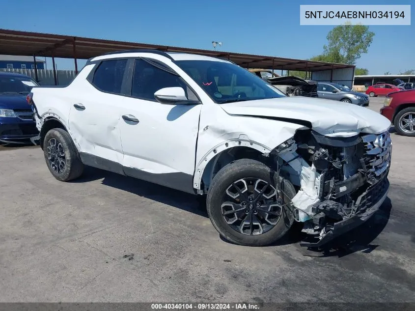 2022 Hyundai Santa Cruz Sel VIN: 5NTJC4AE8NH034194 Lot: 40340104